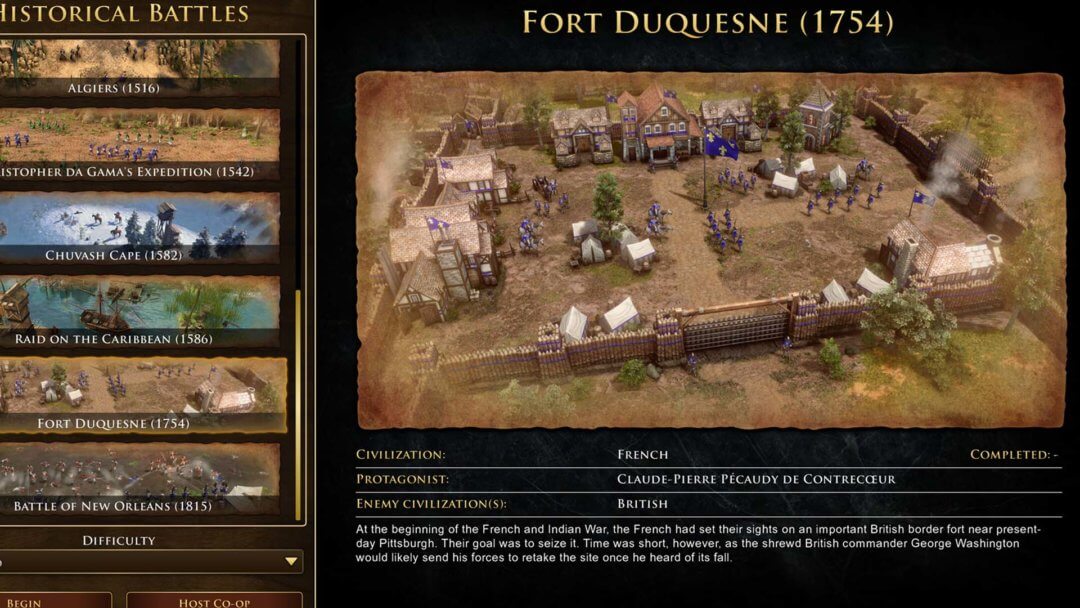 Fort Duquesne (1754) historical battle UI